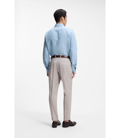 Boss Regular Fit Shirt In Italian Made Linen And Cotton Light Blue
