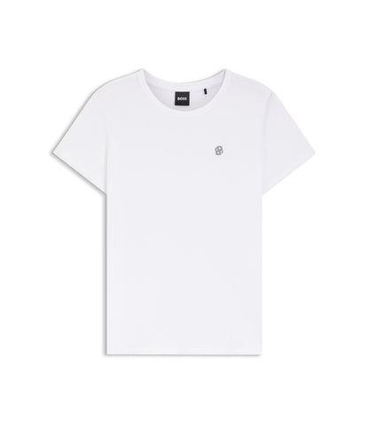 Boss Logo Artwork Slim Fit T Shirt In Cotton Jersey White Women's