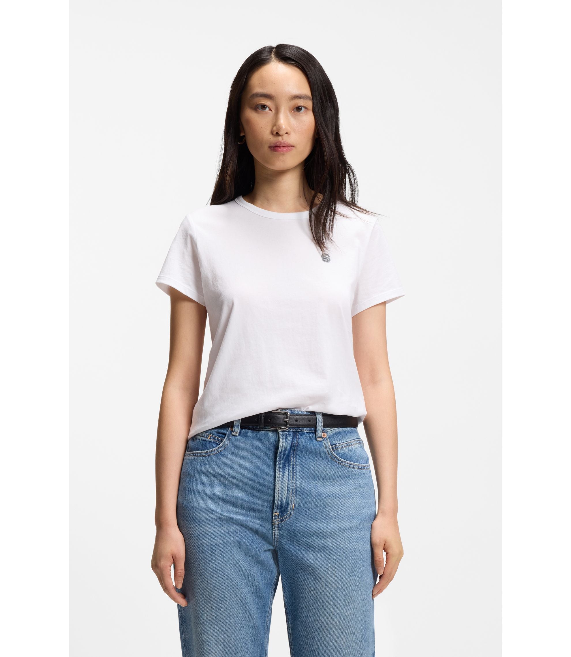 Boss Logo Artwork Slim Fit T Shirt In Cotton Jersey White Women's
