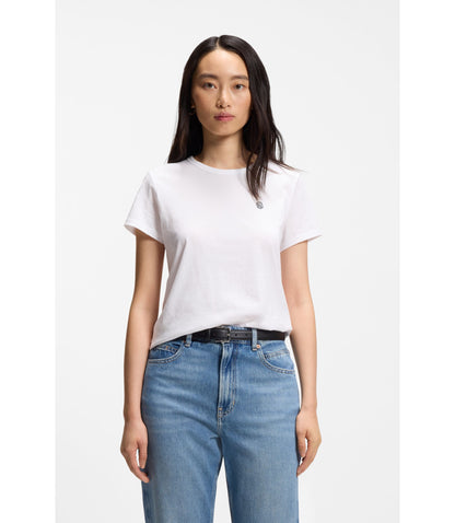 Boss Logo Artwork Slim Fit T Shirt In Cotton Jersey White Women's