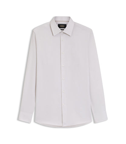 Boss Slim Fit Shirt In Italian Made Structured Cotton Beige
