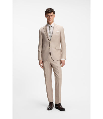 Boss Slim Fit Shirt In Italian Made Structured Cotton Beige