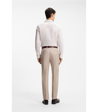 Boss Slim Fit Shirt In Italian Made Structured Cotton Beige