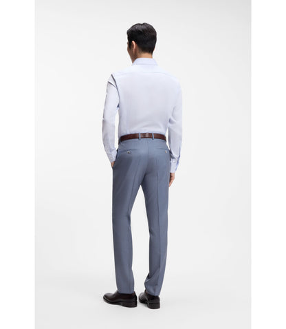 Boss Slim Fit Shirt In Italian Made Structured Cotton Light Blue