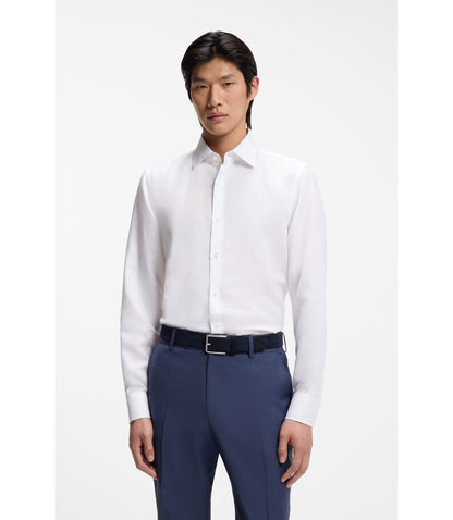 Boss Slim Fit Shirt In Linen Blend Twill White