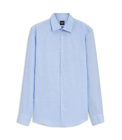 Boss Slim Fit Shirt In Linen Blend Twill Light Blue