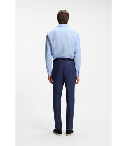 Boss Slim Fit Shirt In Linen Blend Twill Light Blue