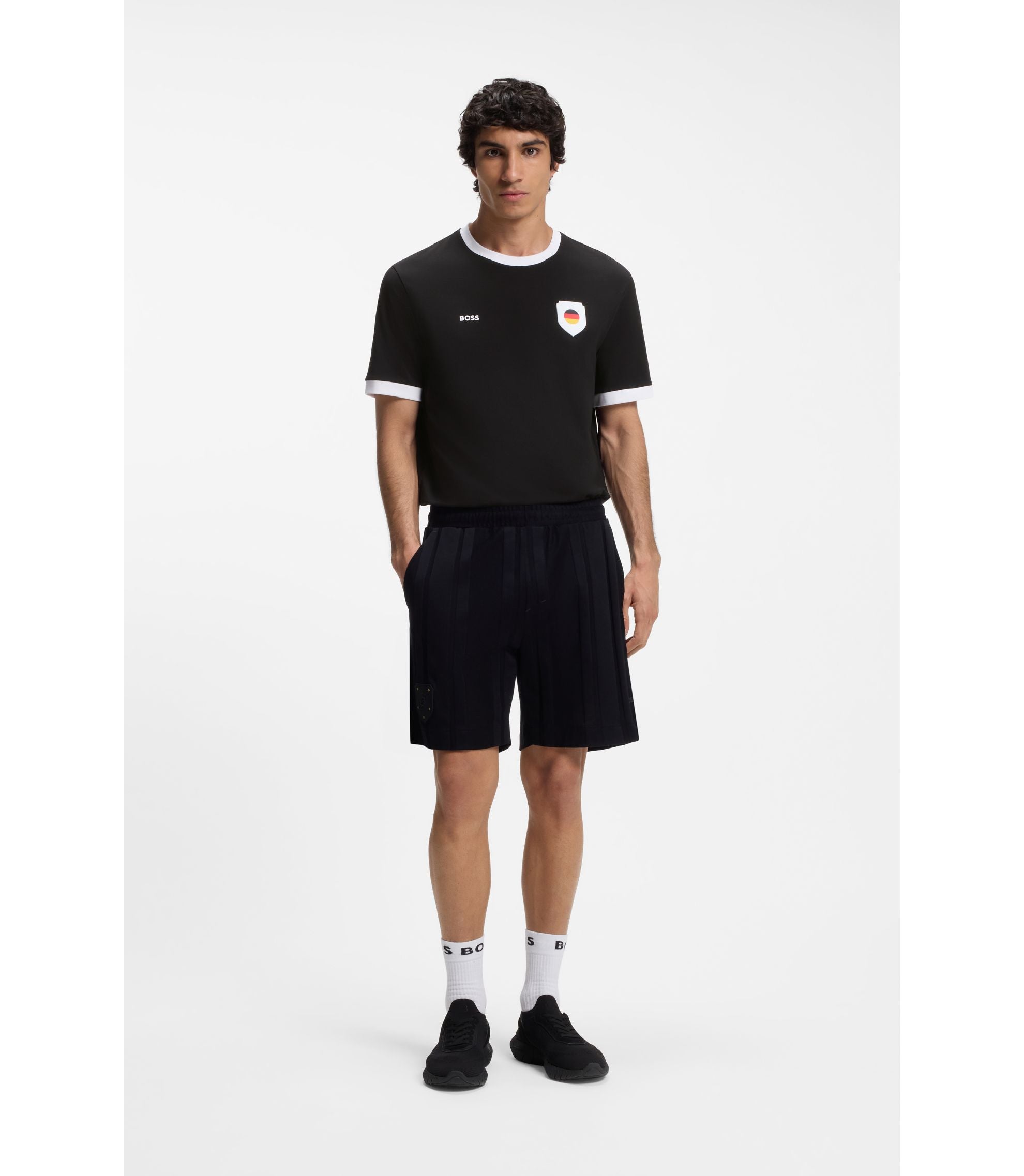 Boss Stretch Cotton T Shirt With Country Flag And Logo Germany Black