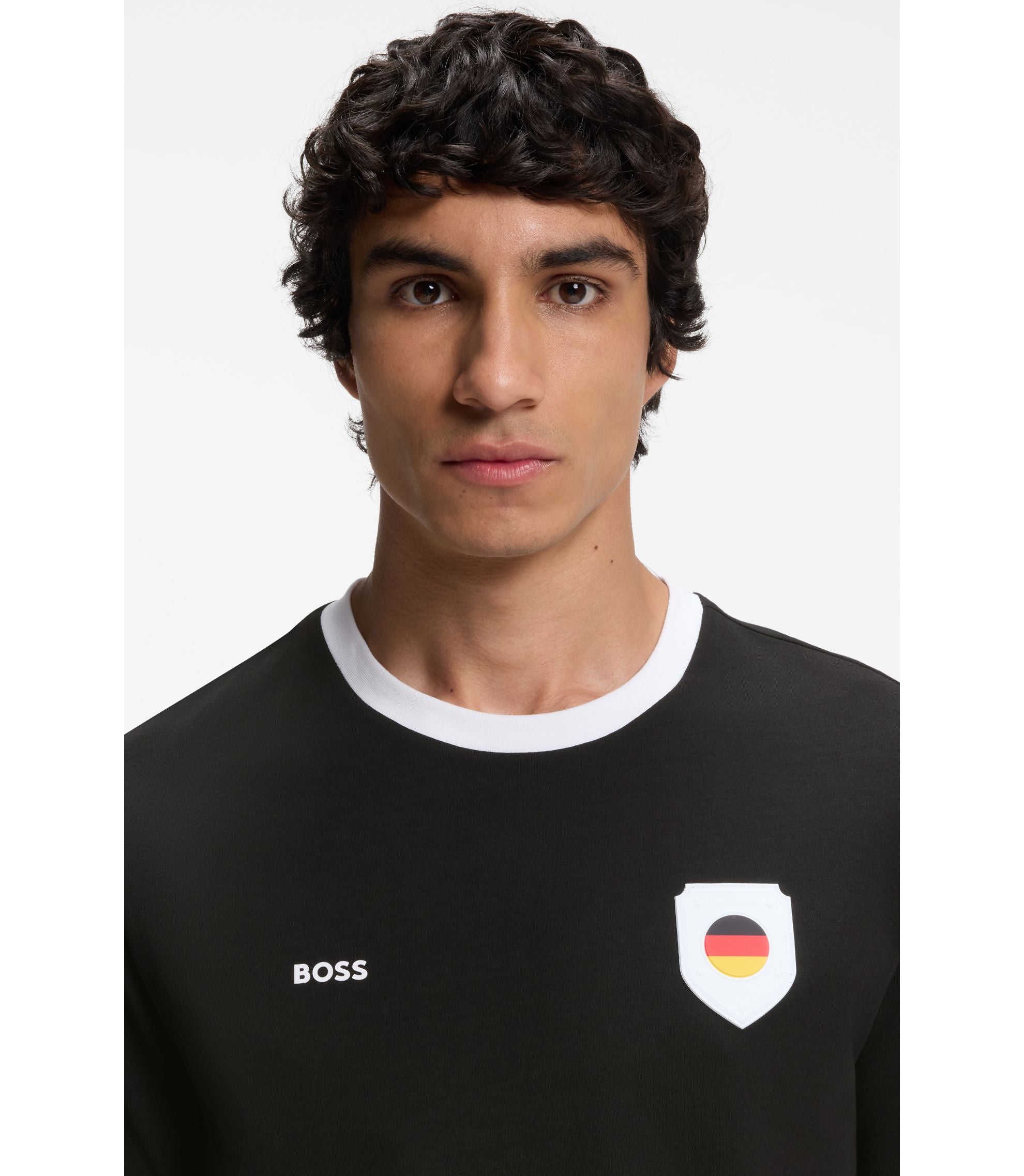 Boss Stretch Cotton T Shirt With Country Flag And Logo Germany Black