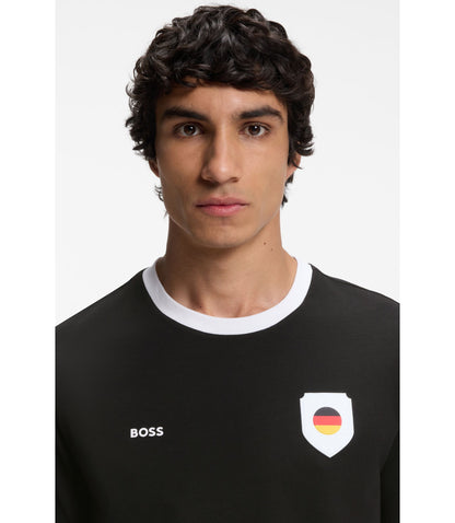 Boss Stretch Cotton T Shirt With Country Flag And Logo Germany Black