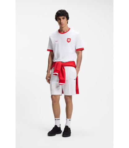 Boss Stretch Cotton T Shirt With Country Flag And Logo Canada White