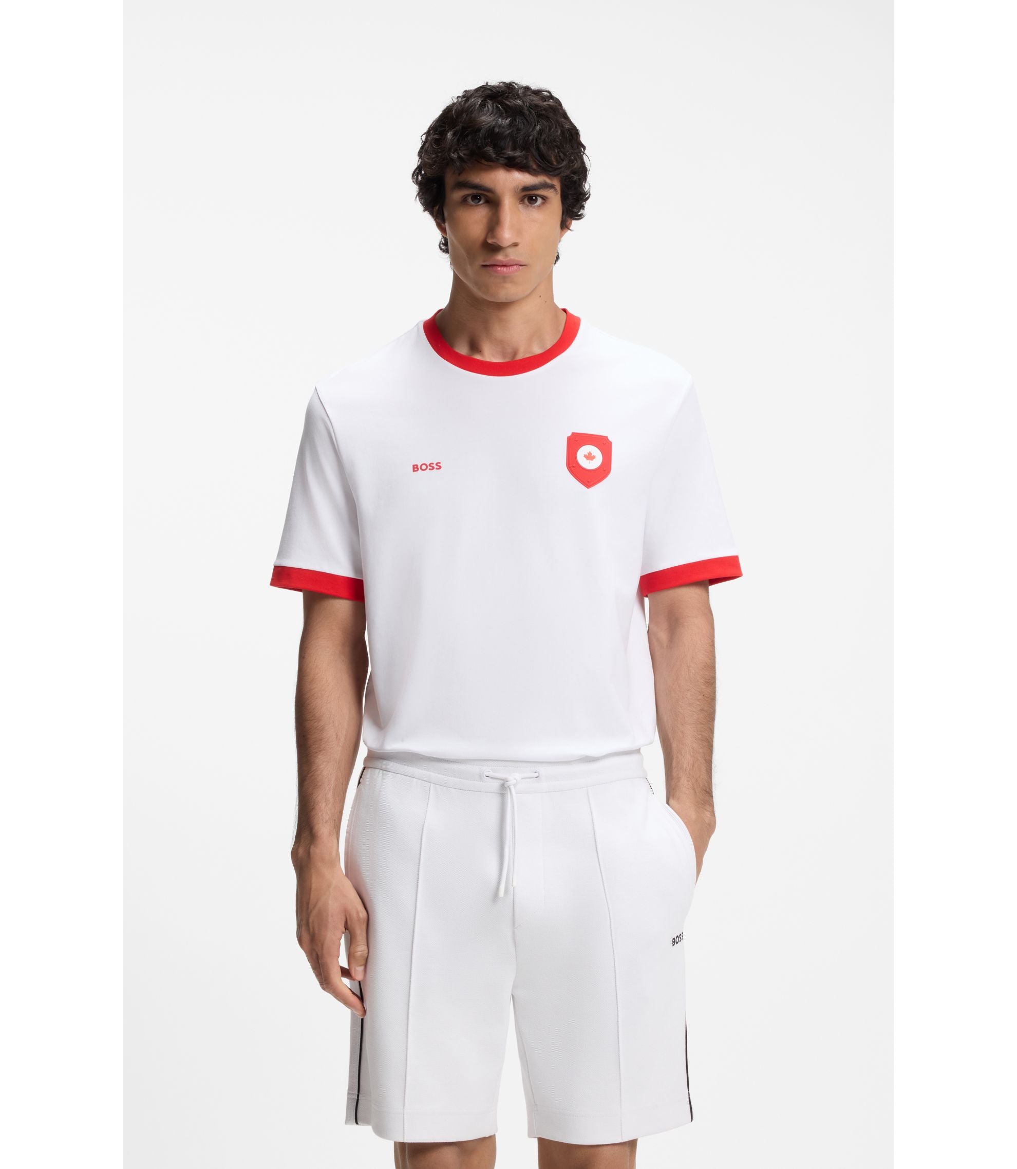 Boss Stretch Cotton T Shirt With Country Flag And Logo Canada White