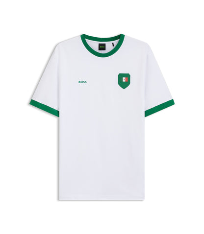 Boss Stretch Cotton T Shirt With Country Flag And Logo Mexico White