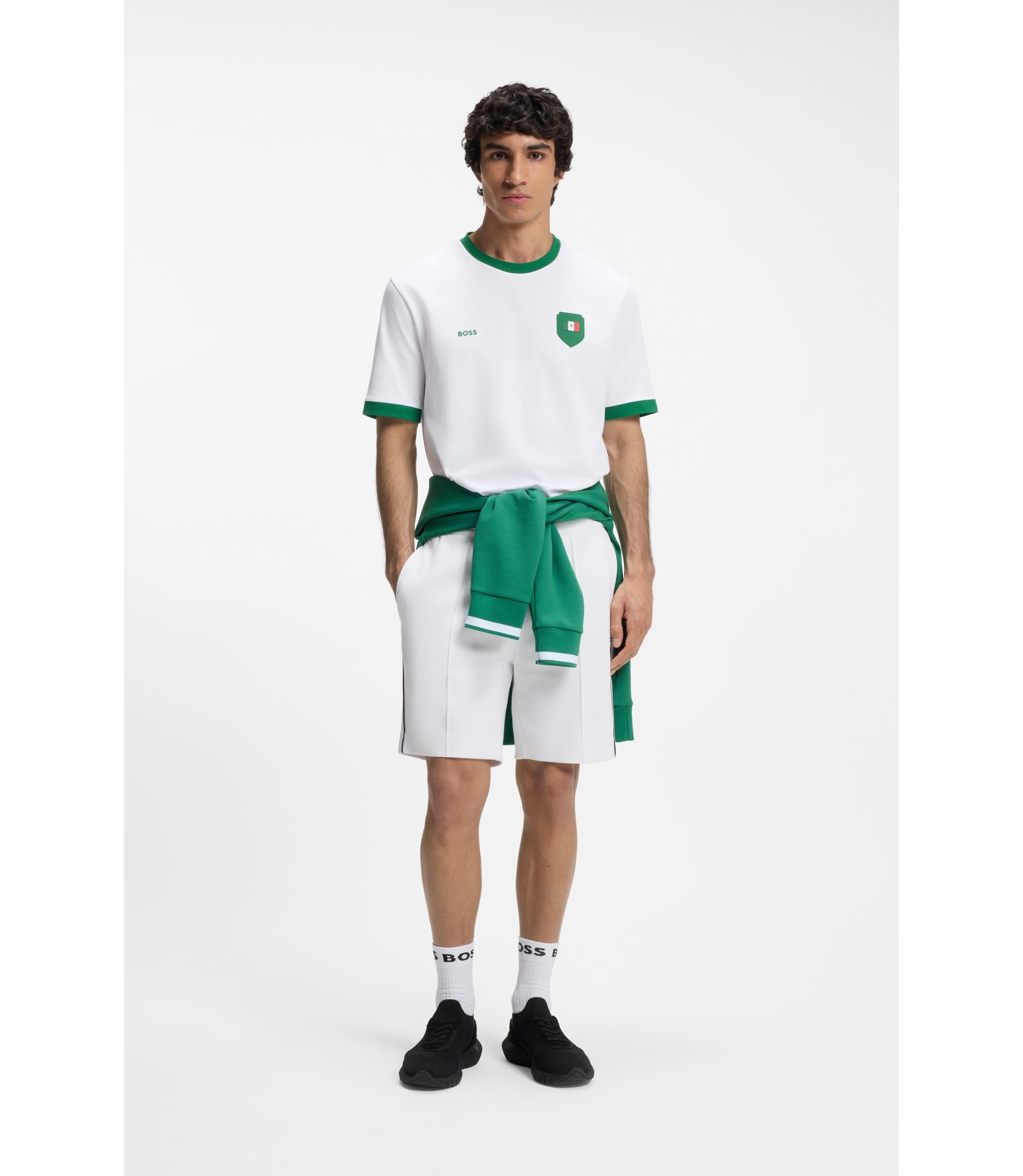 Boss Stretch Cotton T Shirt With Country Flag And Logo Mexico White