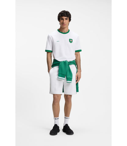 Boss Stretch Cotton T Shirt With Country Flag And Logo Mexico White