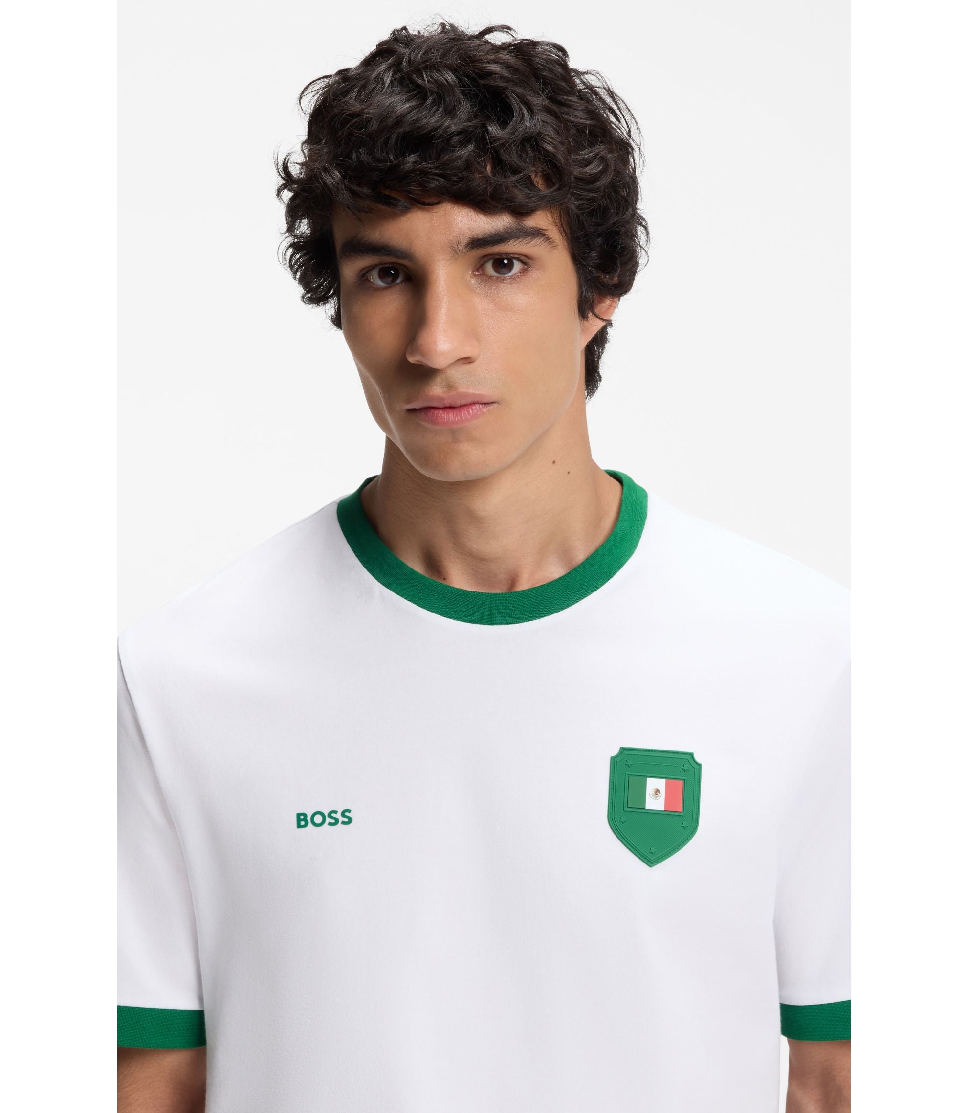 Boss Stretch Cotton T Shirt With Country Flag And Logo Mexico White