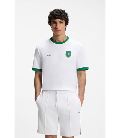 Boss Stretch Cotton T Shirt With Country Flag And Logo Mexico White