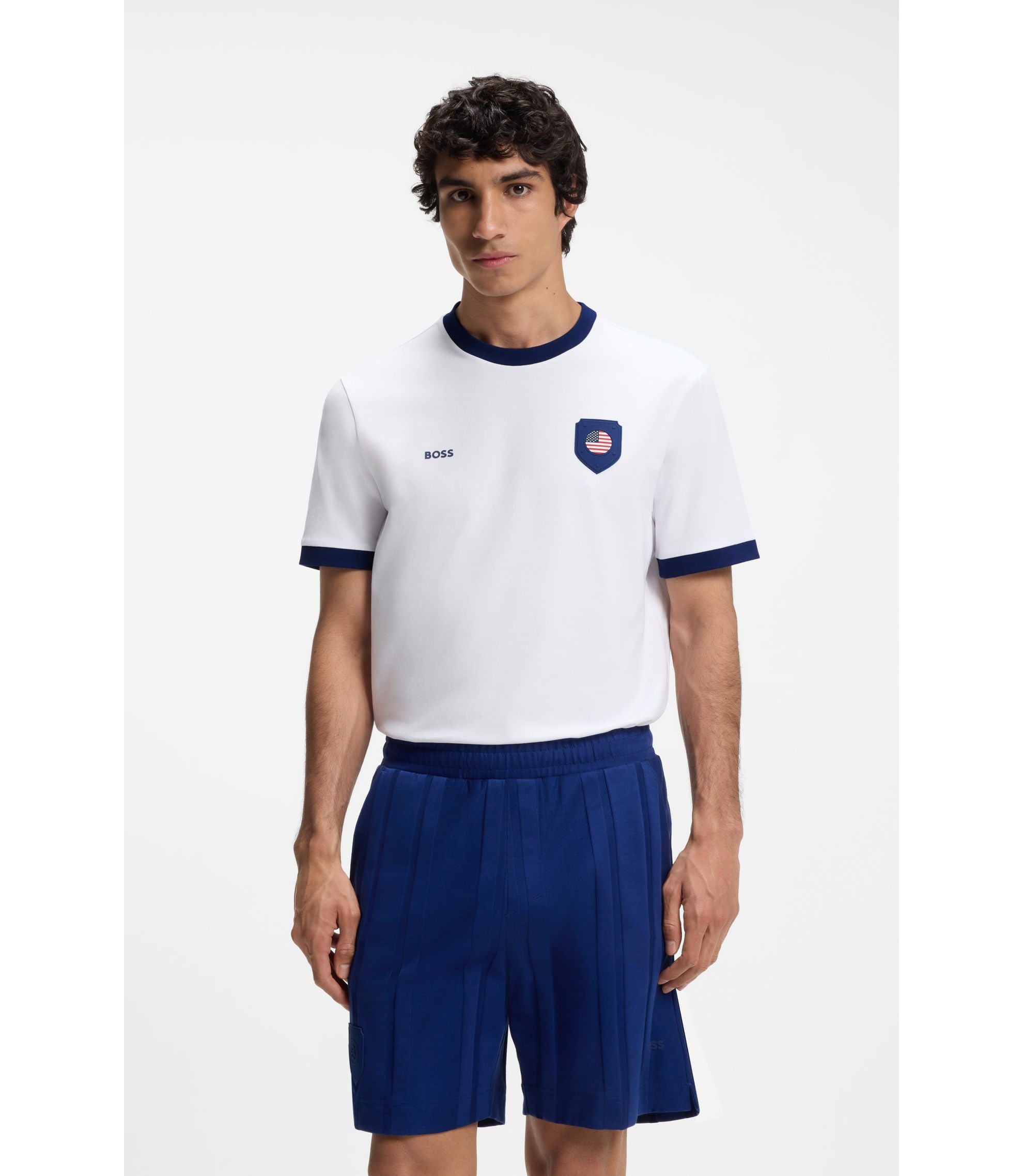 Boss Stretch Cotton T Shirt With Country Flag And Logo Usa White