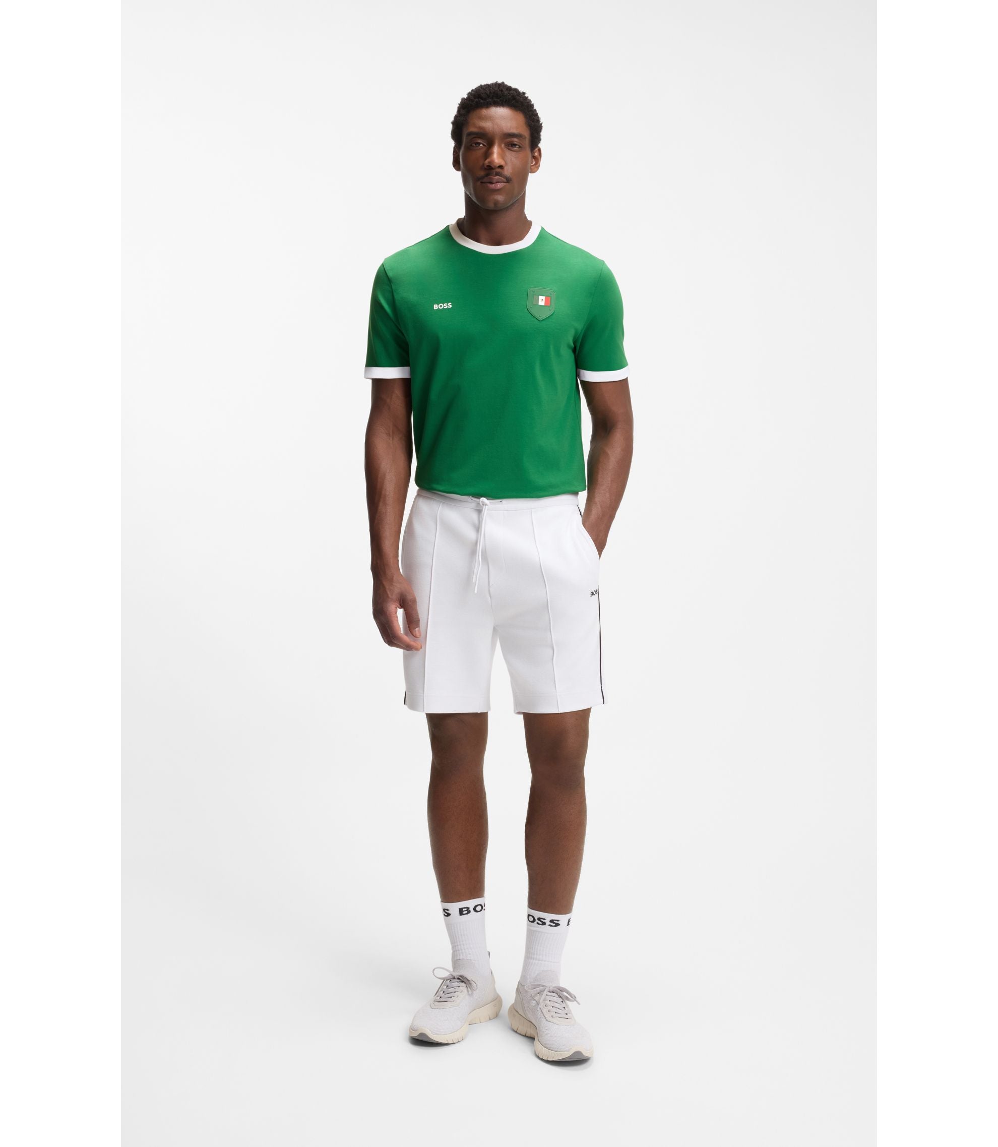 Boss Stretch Cotton T Shirt With Country Flag And Logo Mexico Green