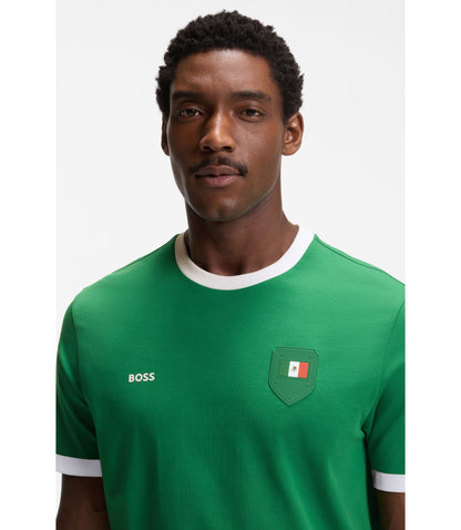 Boss Stretch Cotton T Shirt With Country Flag And Logo Mexico Green