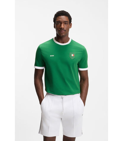 Boss Stretch Cotton T Shirt With Country Flag And Logo Mexico Green