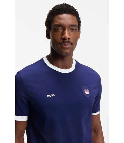 Boss Stretch Cotton T Shirt With Country Flag And Logo Usa Blue