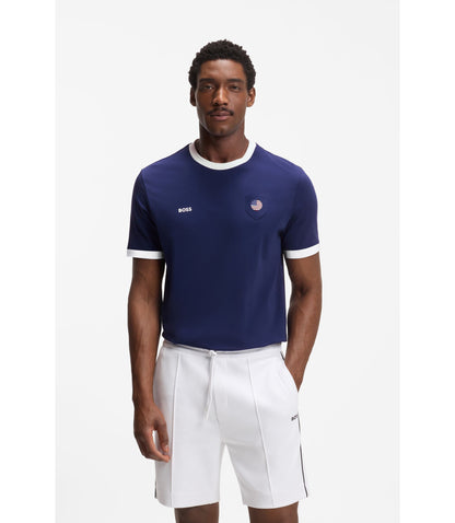 Boss Stretch Cotton T Shirt With Country Flag And Logo Usa Blue
