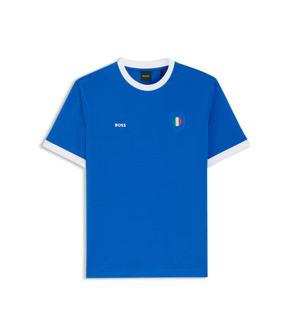 Boss Stretch Cotton T Shirt With Country Flag And Logo Italy