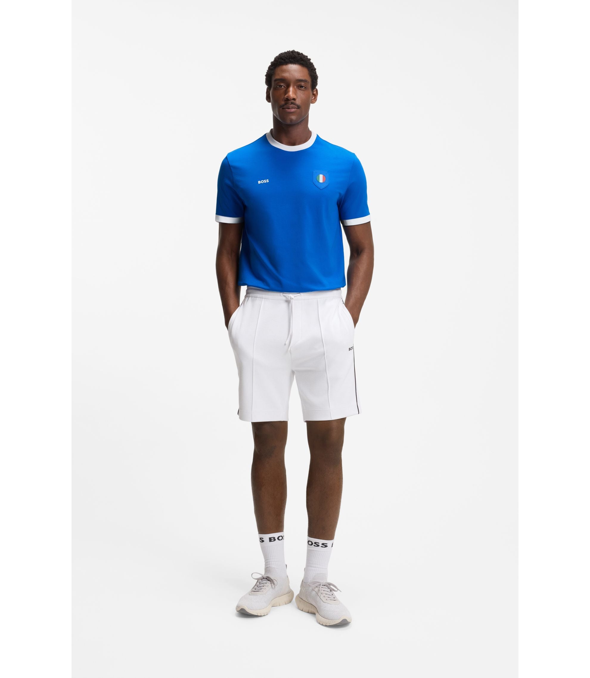Boss Stretch Cotton T Shirt With Country Flag And Logo Italy