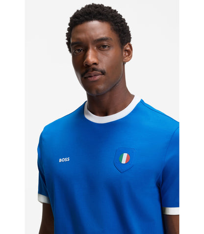 Boss Stretch Cotton T Shirt With Country Flag And Logo Italy