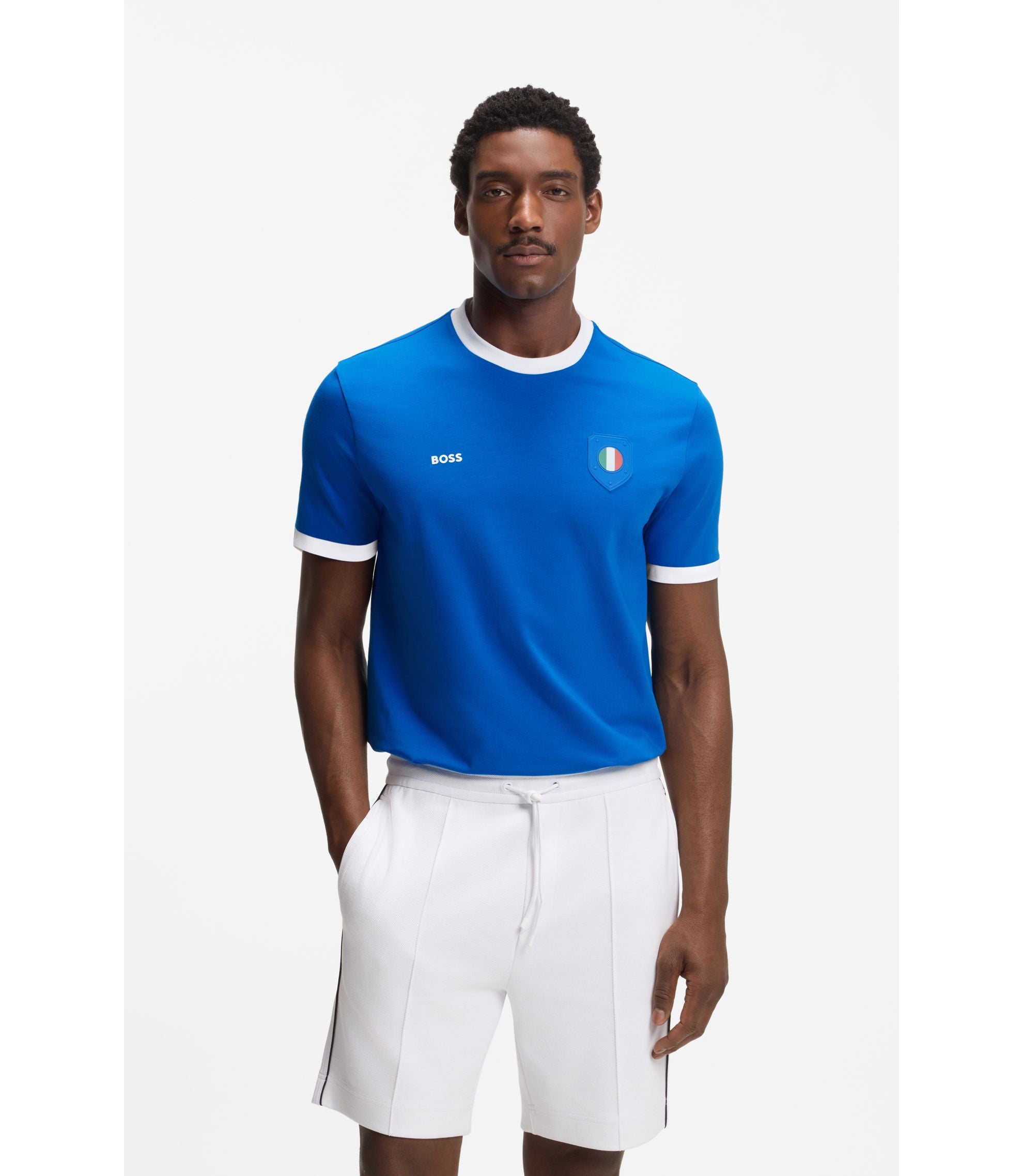 Boss Stretch Cotton T Shirt With Country Flag And Logo Italy