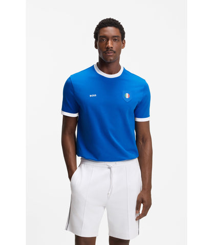 Boss Stretch Cotton T Shirt With Country Flag And Logo Italy