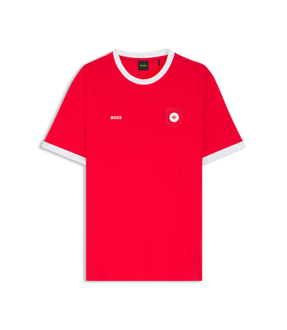 Boss Stretch Cotton T Shirt With Country Flag And Logo Canada Red