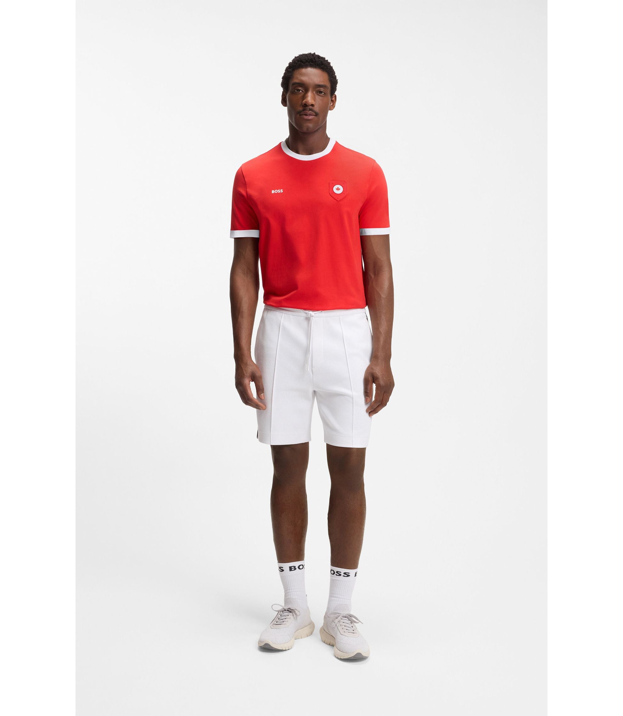 Boss Stretch Cotton T Shirt With Country Flag And Logo Canada Red