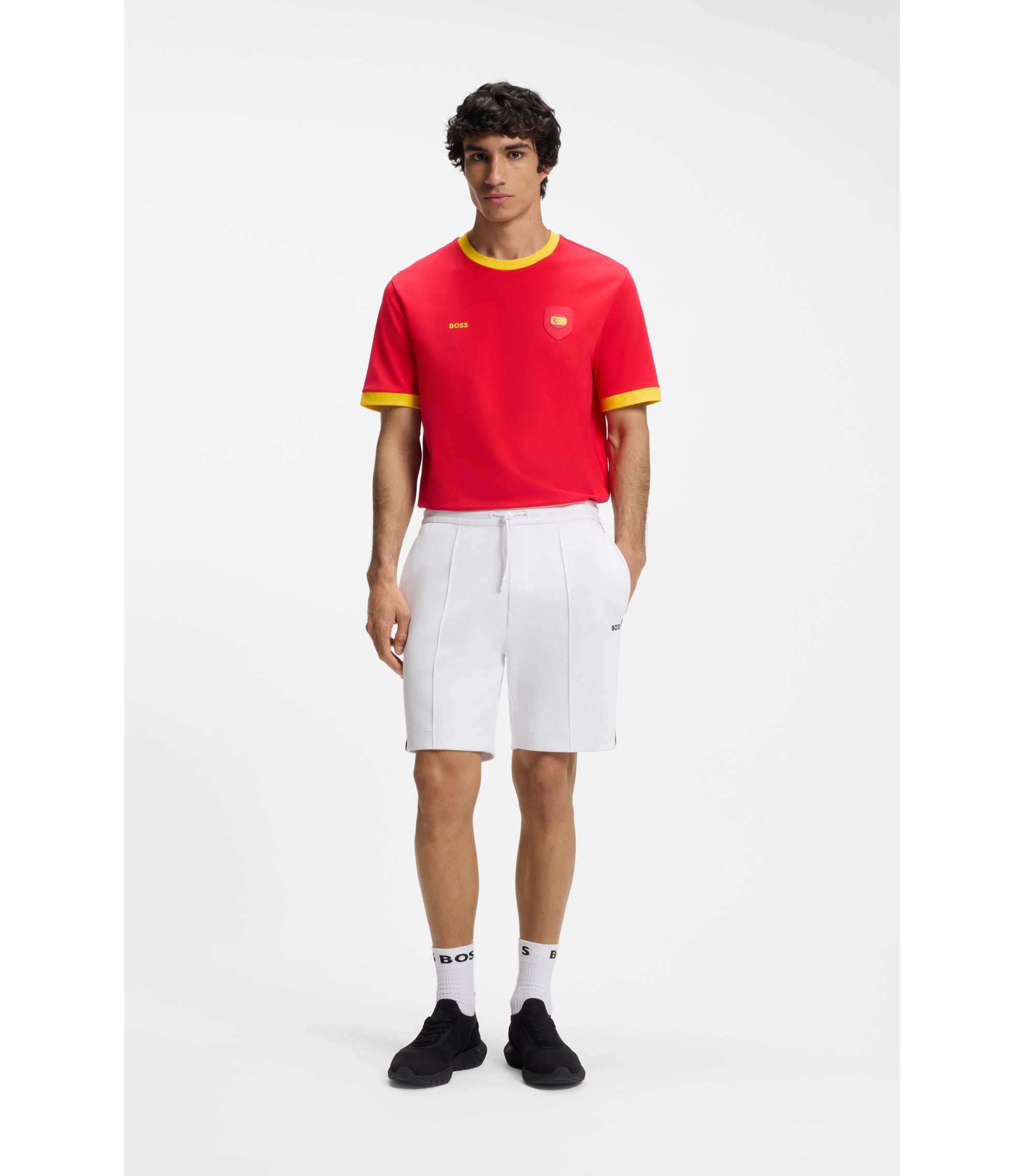 Boss Stretch Cotton T Shirt With Country Flag And Logo Spain