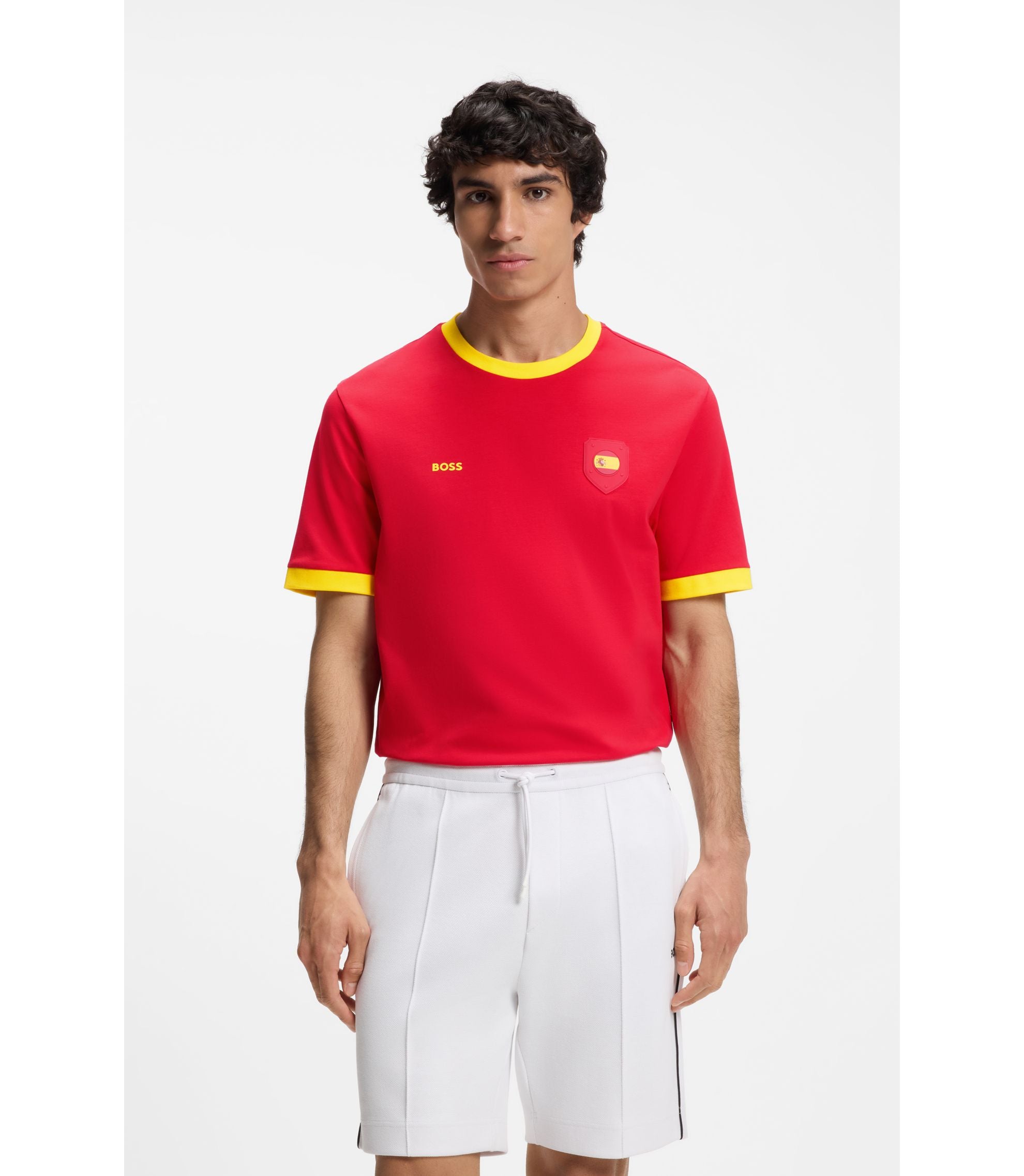 Boss Stretch Cotton T Shirt With Country Flag And Logo Spain