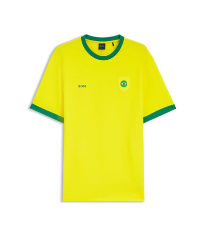 Boss Stretch Cotton T Shirt With Country Flag And Logo Brazil