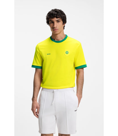 Boss Stretch Cotton T Shirt With Country Flag And Logo Brazil