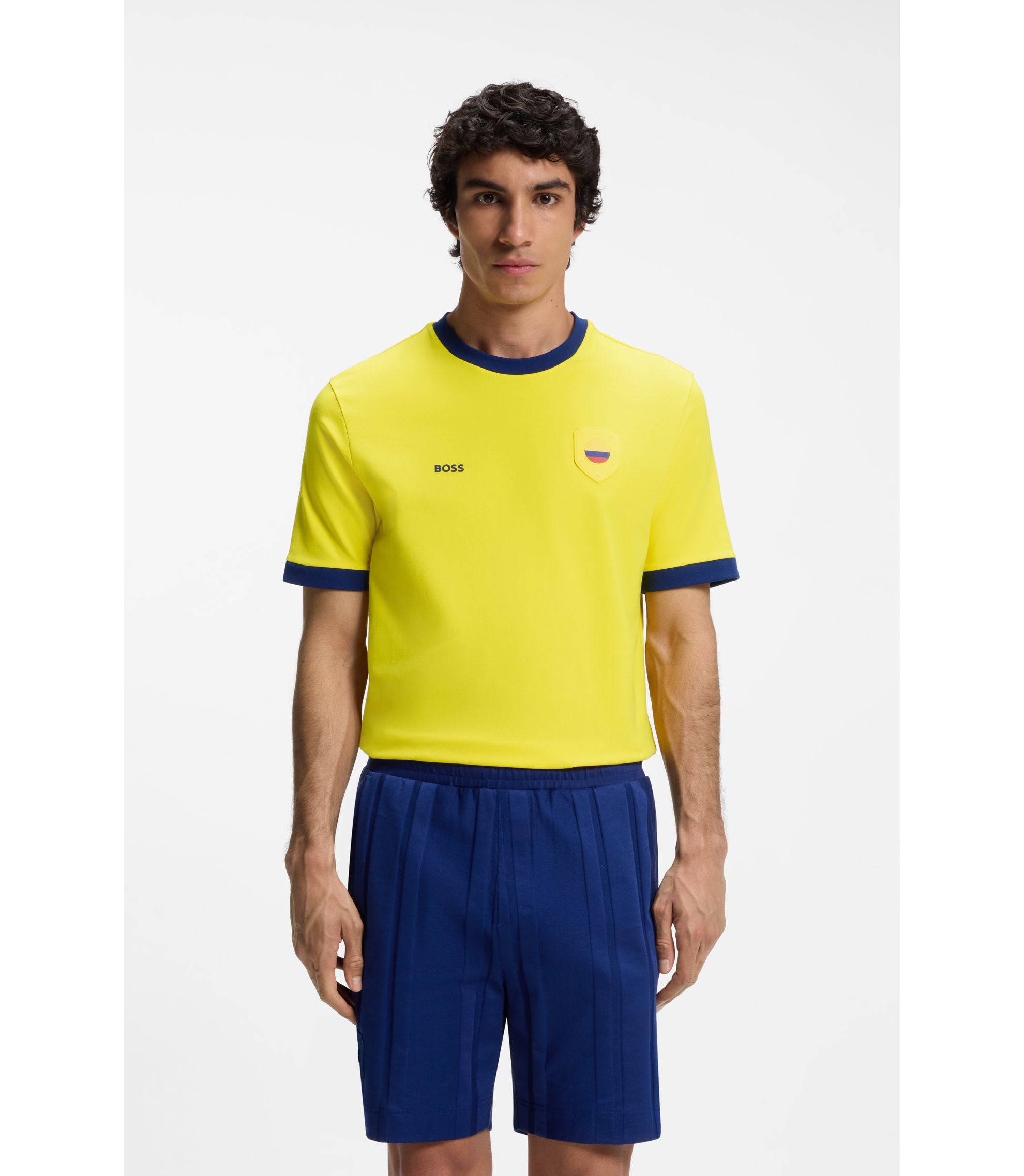 Boss Stretch Cotton T Shirt With Country Flag And Logo Colombia