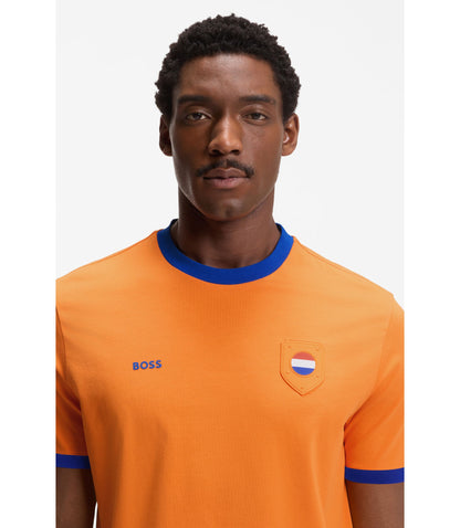 Boss Stretch Cotton T Shirt With Country Flag And Logo Netherlands
