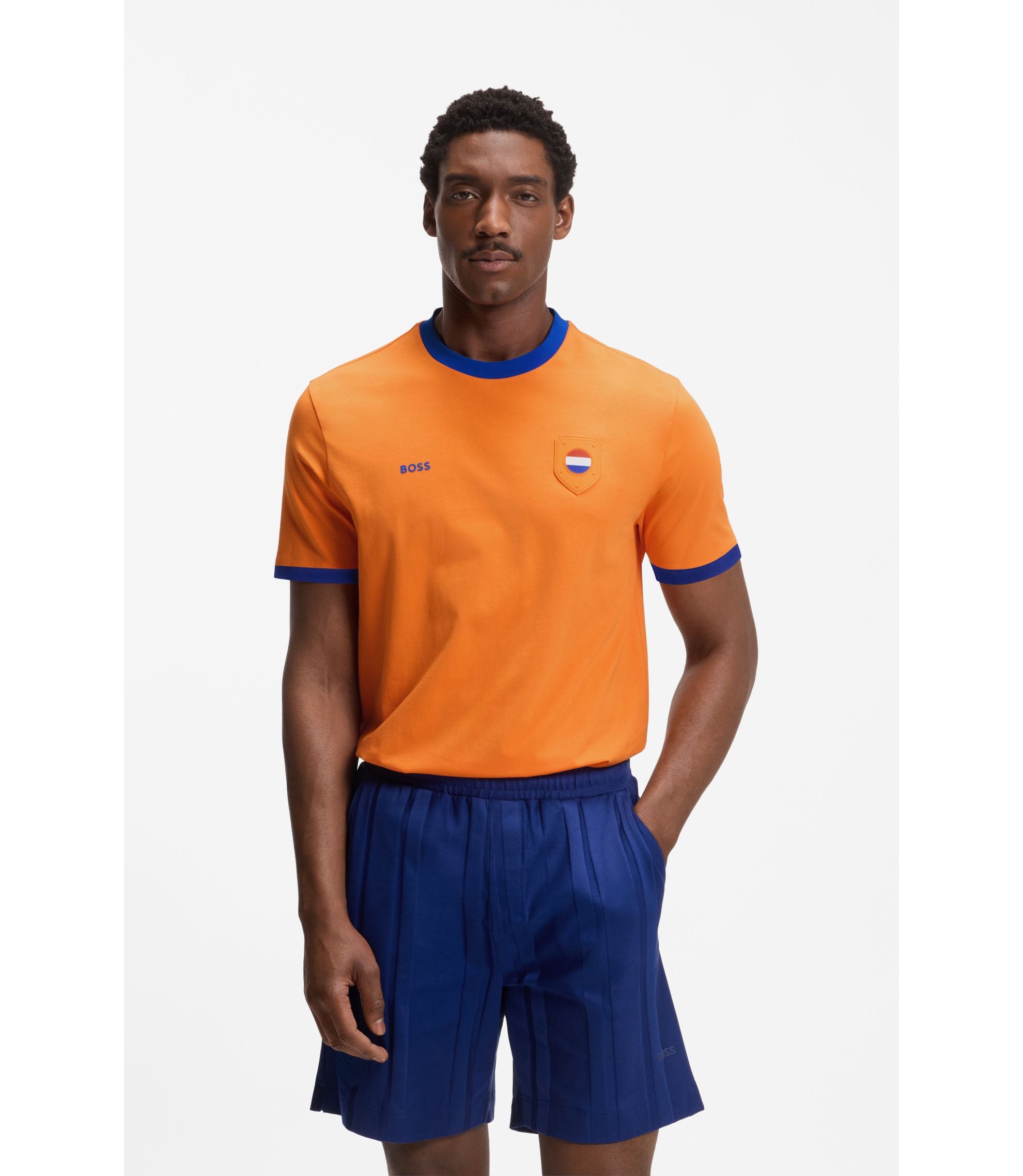 Boss Stretch Cotton T Shirt With Country Flag And Logo Netherlands