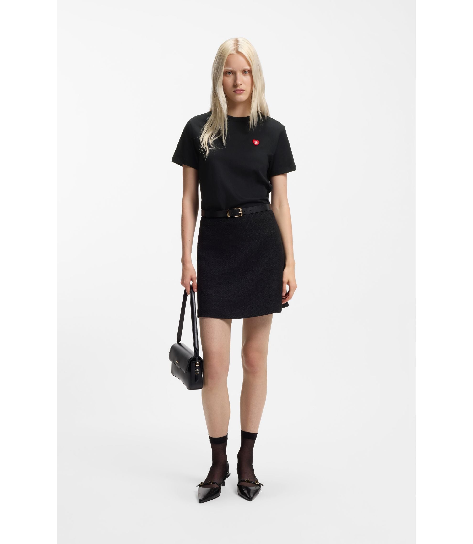 Hugo Heart Logo T Shirt In Cotton Jersey Black Women's