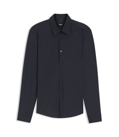 Boss Printed Regular Fit Shirt In Performance Stretch Jersey Dark Blue