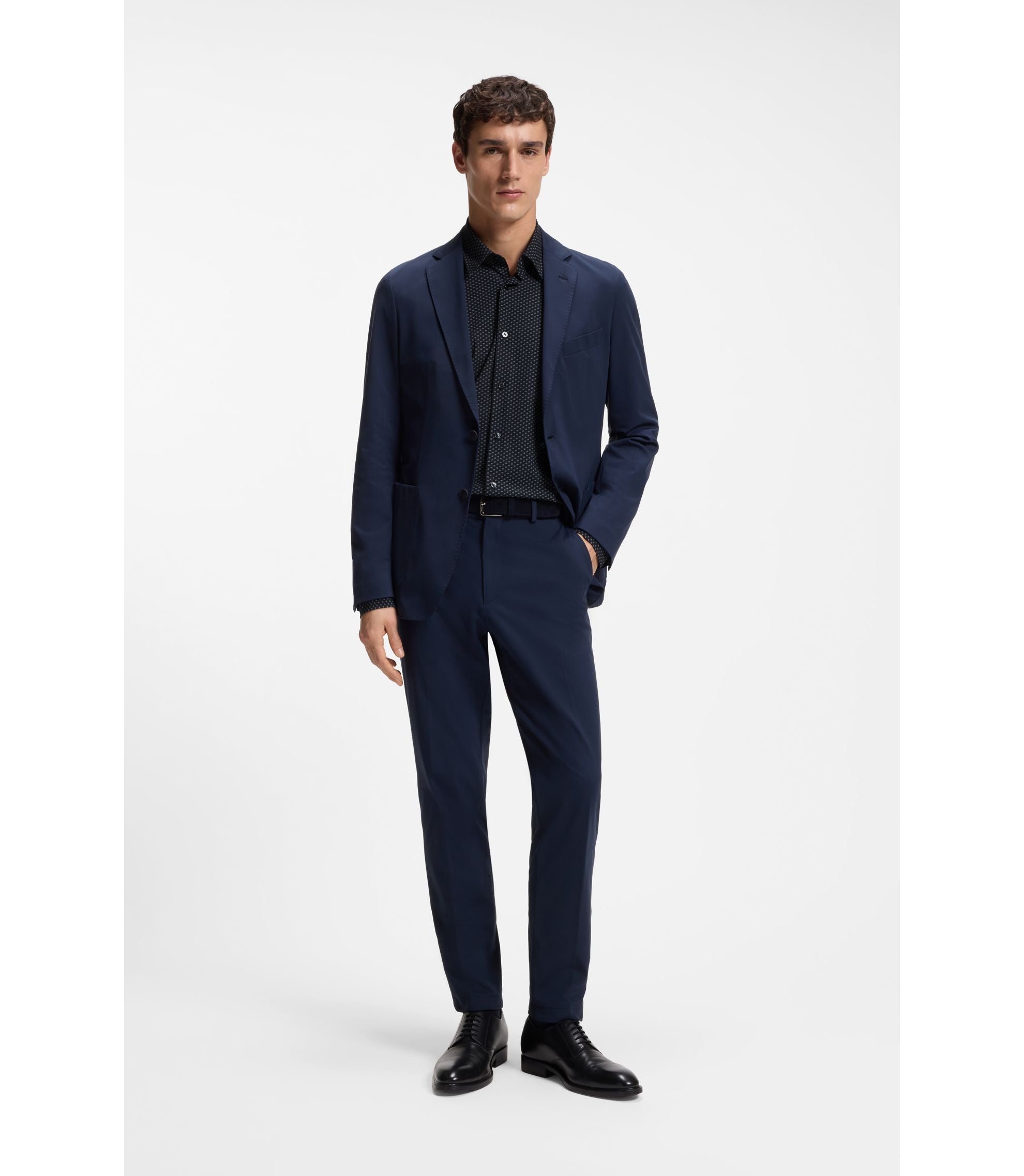 Boss Printed Regular Fit Shirt In Performance Stretch Jersey Dark Blue