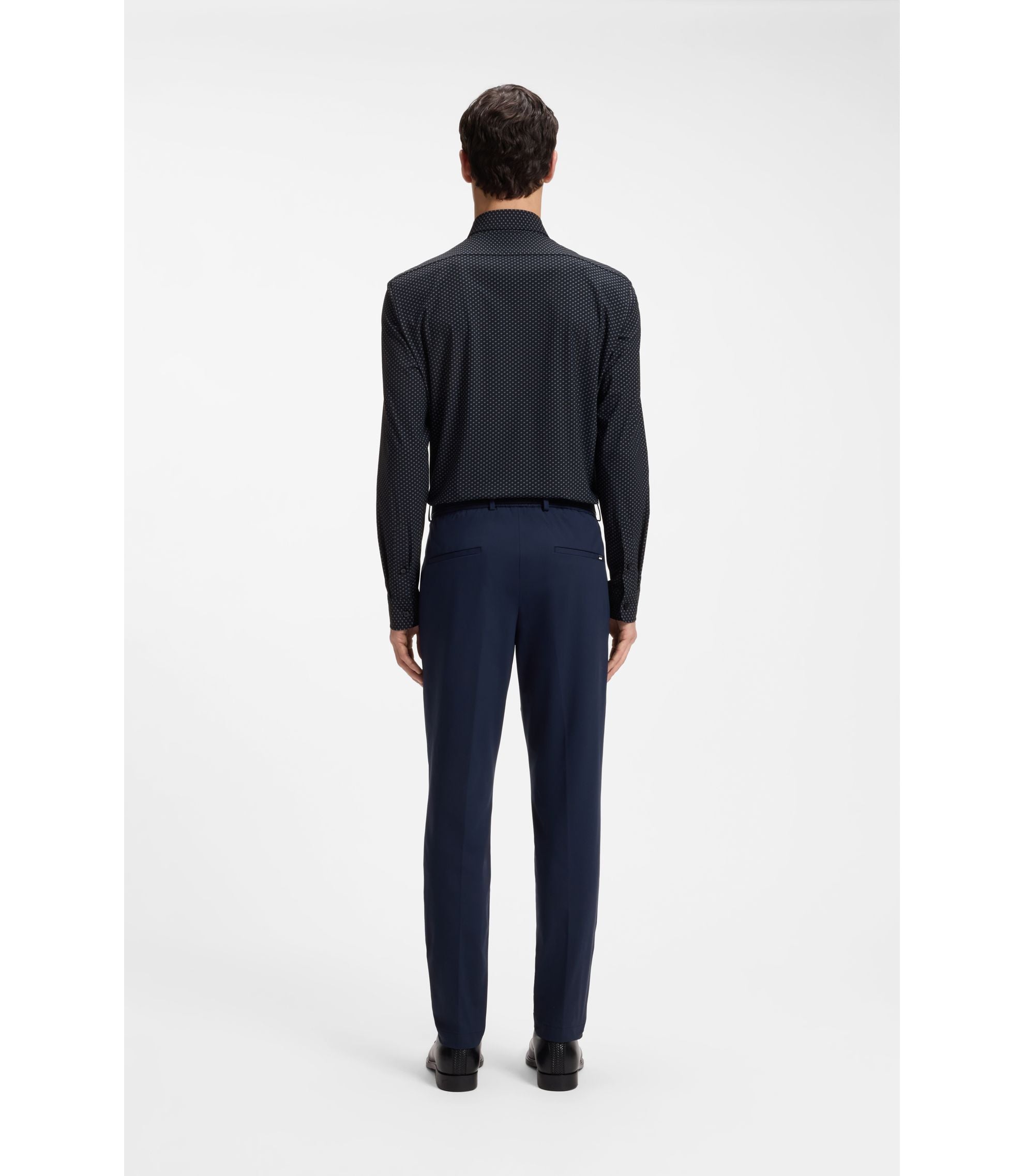 Boss Printed Regular Fit Shirt In Performance Stretch Jersey Dark Blue