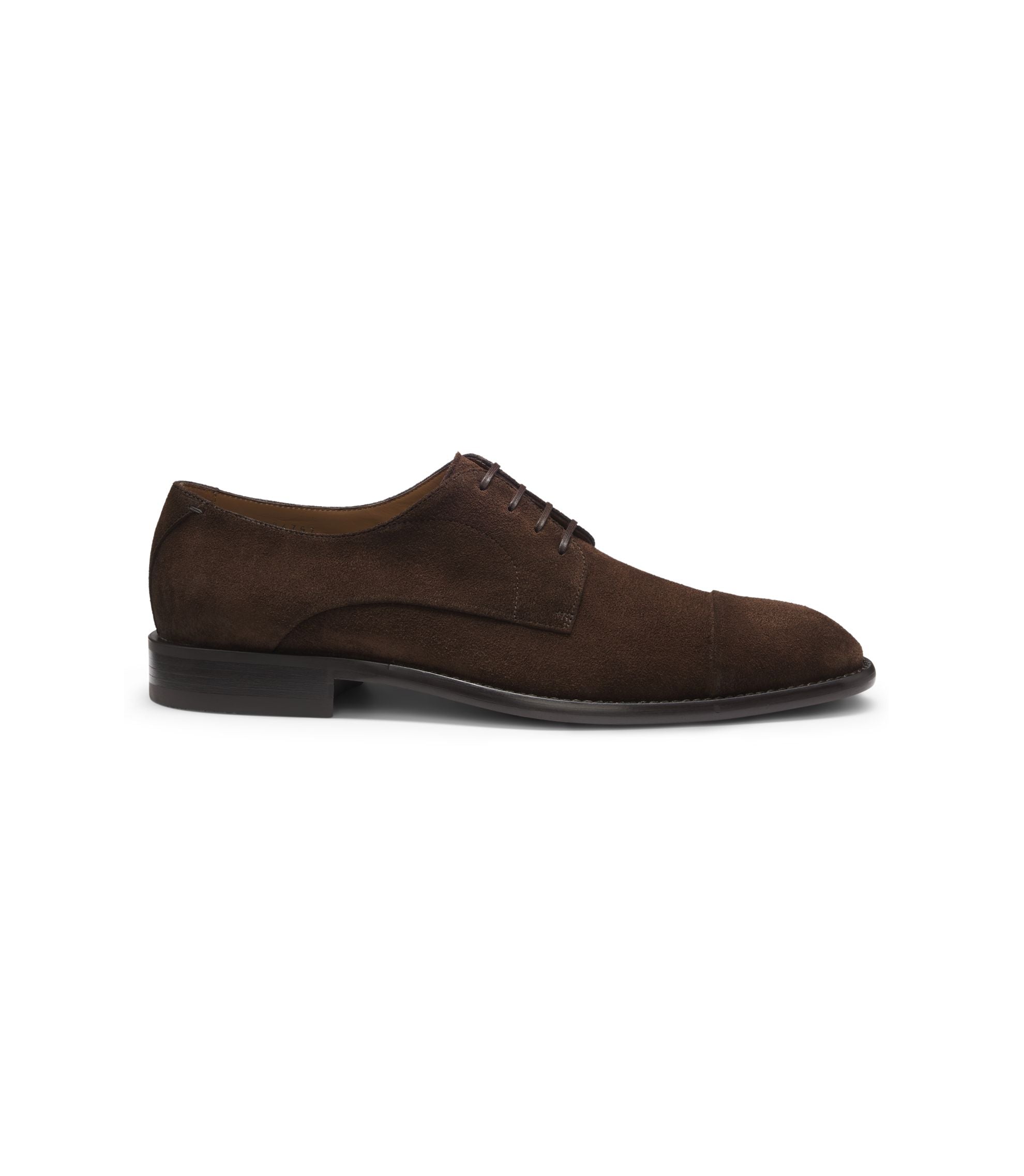 Boss Derby Shoes In Suede With Cap Toe Dark Brown Dark Brown