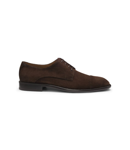 Boss Derby Shoes In Suede With Cap Toe Dark Brown Dark Brown