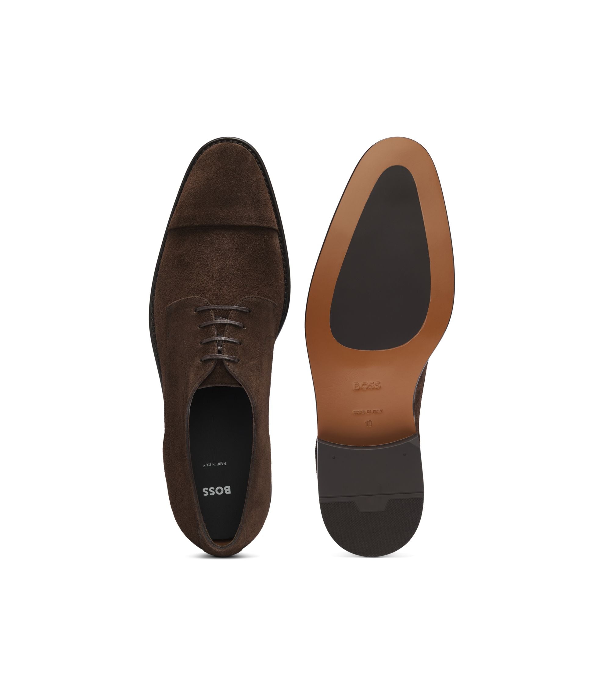 Boss Derby Shoes In Suede With Cap Toe Dark Brown Dark Brown