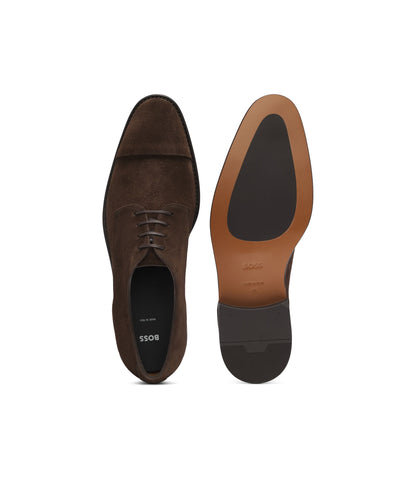 Boss Derby Shoes In Suede With Cap Toe Dark Brown Dark Brown