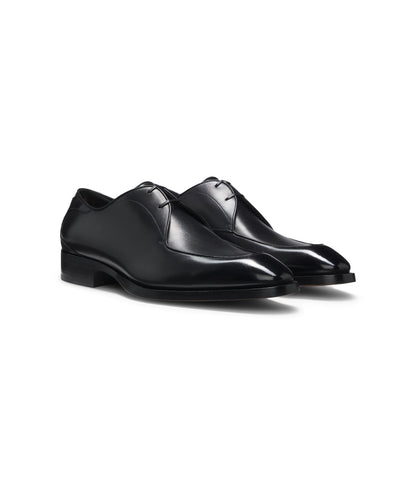 Boss Brushed Leather Derby Shoes With Apron Toe Black Black